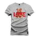 Camiseta Urso Love Grau Varias Cores Estampada Confortável