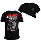 Camiseta Urso Perigo Warning Frente e Costas Varias Cores Estampada Confortável