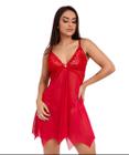 Camisola IMI Lingerie Calcinha Fio Dental Noite Lua De Mel Noiva Tule Ainah Vermelho