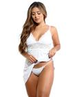 camisola lingerie sem bojo com calcinha fio dental branca