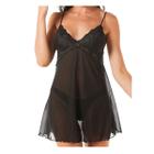 Camisola Meia Noite DeMillus 030252 em Tule e Renda Sensual