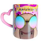 Caneca 325ml Capivara Bocão Capivare-se! Alça Coração Rosa