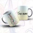 Caneca Alfabeto Floral Glitter Personalizada Com Inicial E Nome Todas As Letras E Nome -OFERTA