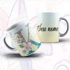 Caneca Alfabeto Floral Glitter Personalizada Com Inicial E Nome Todas As Letras E Nome -OFERTA