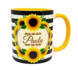 Caneca Amarela Personalizada Flor Girassol Com Nome