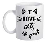 Caneca Branca I Love Cats Eu Amo Gatos Logo Desenho Animais