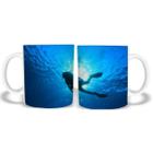 Caneca Cerâmica 325ML Mergulhador, fundo do Mar snorkeling