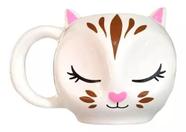 Caneca Cerâmica Artesanal Gato Branco Listras 3D Esmalta