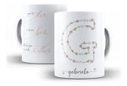 Caneca Cerâmica Letra Nome Floral Personalizada Flores