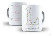 Caneca Cerâmica Letra Nome Floral Personalizada Flores