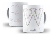 Caneca Cerâmica Letra Nome Floral Personalizada Flores