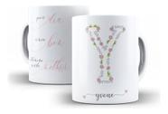 Caneca Cerâmica Letra Nome Floral Personalizada Flores