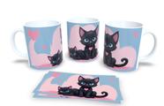 Caneca Cerâmica Personalizada Gato Gatinhos Preto - Modelo 785040