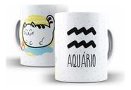 Caneca Cerâmica Signo Aquário Presente Legal Gatinho - 11817