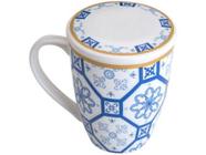 Caneca Chá e Café com Tampa e Filtro Porcelana - Azul e Branca 310ml Lyor Super White Braga