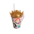 Caneca Com Canudo e Tampa Coroa Princesas 360 ml 13512 Plasutil