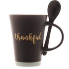 Caneca com Colher em Cerâmica Preta Matte 310ml - Thankful Azul