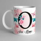 Caneca Com Inicial e Nome Borboleta Porcelana Personalizada Presente Criativo 325 Ml Presentear