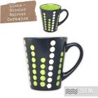 Caneca Cônica Chá Café Chocolate Quente de Cerâmica 260 ml Rústica Bicolor Baixo Relevo PETIT POA VERDE BRANCO PRETO