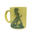 Caneca de ceramica glitter dourada princesa bela e cinderela