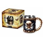 Caneca de Chopp Caveira Preta Resina e Aço Inox 450ml Brasfoot