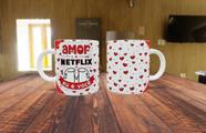 Caneca de Porcelana Amor + Netflix = Eu e você - Dia dos namorados