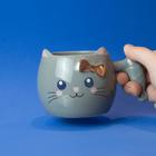 Caneca de Porcelana Cat Loves Fish - Cinza