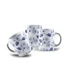 Caneca de Porcelana Decorativa Flores Rosas Azul 325mL