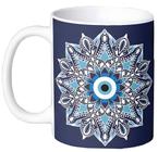 Caneca De Porcelana Personalizada 325ml Café Mandala Olho Grego Protetor Azul Estampada Decorativa ColoriCasa