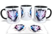 Caneca de Porcelana Preta e Amarela Personalizada Arte Espelhadas em 3D