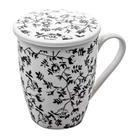 Caneca De Porcelana Super White Com Tampa E Infusor Tiny Flowers 310ml Lyor