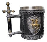 Caneca De Resina E Inox Com Dragão Medieval Para Chopp