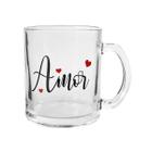 Caneca de vidro com a palavra amor 300ml