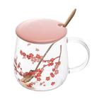 Caneca de Vidro Com Tampa e Colher Sakura 500ml