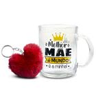 Caneca de Vidro Xicara Dia das Mães Presente Frases Mãe C/Chaveiro 320ml