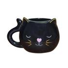 Caneca Decorativa Carinha De Gato Gatinho Preto 380ml