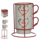 Caneca Dupla Com Suporte 300Ml Amor/Gratidão Vermelho/Branco