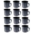 Caneca Esmaltada Retro 150Ml Preta Vintage Jogo 12 Pcs