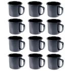 Caneca Esmaltada Retro 350Ml Preta Vintage Jogo 12 Pcs