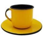 Caneca Esmaltada Xícara Com Pires Para Chá Café 180ml - Metallouça