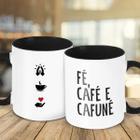 Caneca Fé, Café e Cafuné com ícones