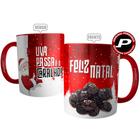 Caneca Feliz Natal Engraçada - Xícara Divertida Papai Noel Frase Ceia Uva Passa é o Caralho