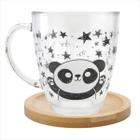 Caneca Funny 350ml Em Vidro Estampada Com Pires Em Bambu