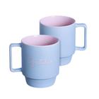 Caneca Gratidão Empilhável Porcelana Azul E Rosa 400ML - Zona Criativa