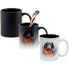 Caneca Mágica Fosca Interna Preta Muda de Cor 325ml CACHORRO DACHSHUND PRETO E MARROM FLORES