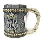 Caneca Medieval Rei De Copa, Caveira Baralho Resina/Inox 400ml Chopp