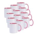 Caneca Para Sublimação De Cerâmica Branca Com Interior, Alça E Borda Rosa 325ml (Com 12 unidades)