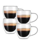Caneca Parede Dupla Xicara Vidro Café Chá 250ML 4Uni C/Alça