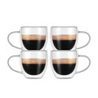 Caneca Parede Dupla Xicara Vidro Café Chá 80ml 4 Uni C/ Alça