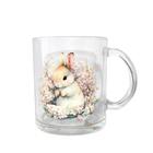 Caneca Pascoa Grande de Vidro Com coelhos E Cenouras Sortidos